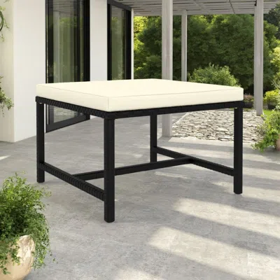 Hivvago Reno Outdoor Sectional Footrest Ottoman, Black Rattan, Ivory Polyester