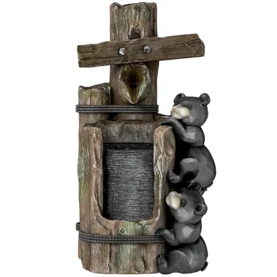 Hivvago Resin Bear Garden Waterfall Fountain With Led In Brown