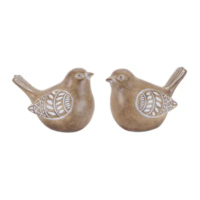 Hivvago Resin Bird Figurines (set Of 2) In Brown