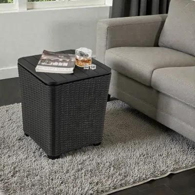 Hivvago Resin Wicker Patio Storage Table With Lift-off Lid In Black