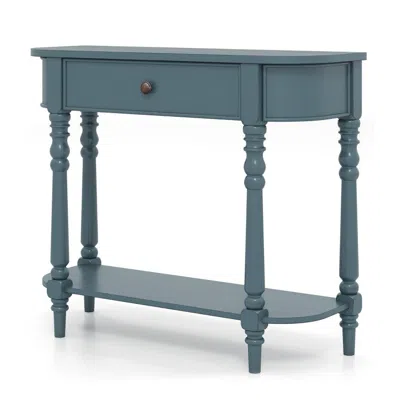 Hivvago Retro Console Table 36"l Wooden 2-tier Narrow Behind Couch Foyer Table In Blue
