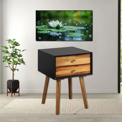 Hivvago Retro-inspired Wood Side Table Featuring Two Functional Drawers In Brown