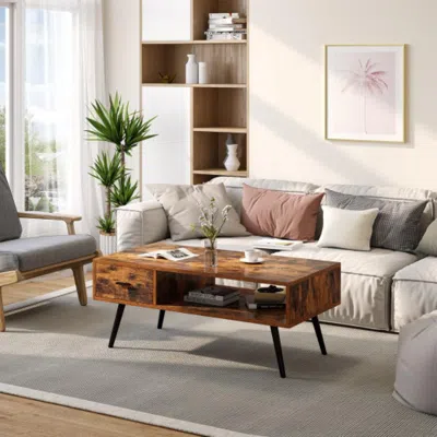 Hivvago Retro Rectangular Coffee Table With Drawer And Storage Shelf-rustic Brown