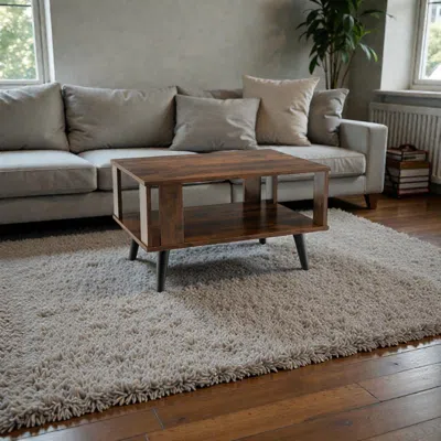 Hivvago Retro Style Compact Coffee Table With Display Shelf In Brown