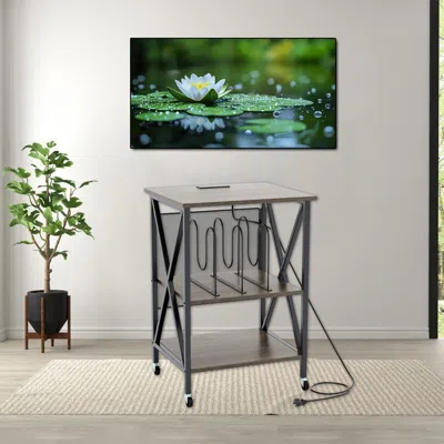 Hivvago Retro Vinyl Record Player Stand With Integrated Charging Station In Gray