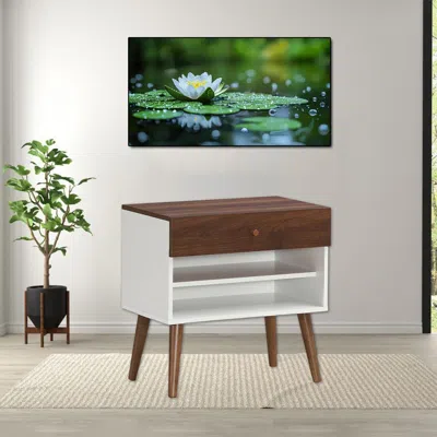 Hivvago Retro Wooden Nightstand Featuring Storage Drawer And Tapered Legs In Multi