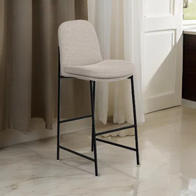 Hivvago Revee Barstool Chair, Black Iron Frame, Water-resistant Beige Polyester In White