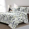 Hivvago Reversible Cotton Lightweight Floral Fern Leaves 3 Piece Quilt Set In White