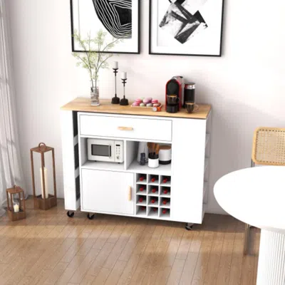 Hivvago Reversible Folding Kitchen Island Cart With Wine Rack And Spice Rack In White