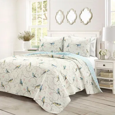 Hivvago Reversible Lightweight Polyester Floral Birds 3 Piece Quilt Set In Neutral