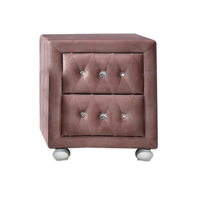 Hivvago Rex 17 Inch Modern Upholstered Nightstand, 2 Drawer, Crystal Handles, Pink