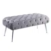 Hivvago Rey 48 Inch Accent Bench, Tufted Gray Velvet Upholstery Padded Seat, Chrome In Gray