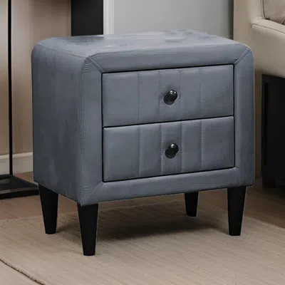 Hivvago Rheo Nightstand, 2 Drawers, 22 Inch Upholstered In Dark Gray Velvet