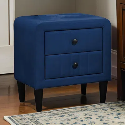 Hivvago Rheo Nightstand, 2 Drawers, 22 Inch Upholstered In Navy Blue Velvet