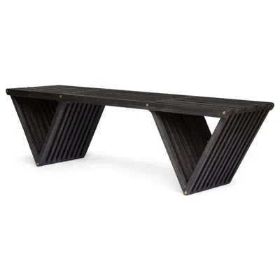 Hivvago Riah Outdoor Bench, Angled Legs, Slatted 63 Inch Dark Gray Acacia Wood