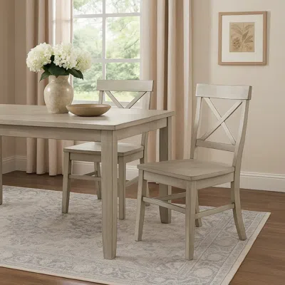 Hivvago Ricks Dining Chair Set Of 2, X Shape Back, Light Gray Acacia Wood Frame In Neutral