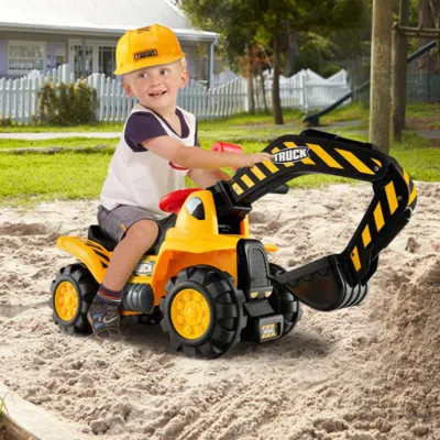 Hivvago Ride On Push Car Bulldozer Digger Toy With Safety Helmet And Working Shovel In Multi