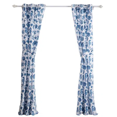 Hivvago Riga 84 Inch Window Curtains, Blue Seashells Print, Microfiber, Rod Pockets