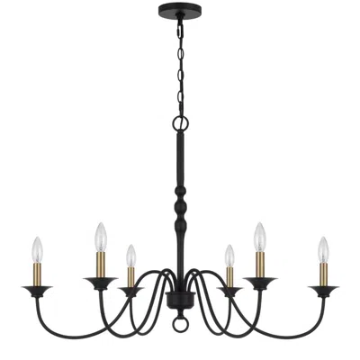 Hivvago Rino 36 Inch Chandelier, Brass Candelabra Sleeve Accents, Black Metal