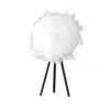 Hivvago Rio 21 Inch Accent Table Lamp, White Feather Shade, Black Metal Tripod Base In White