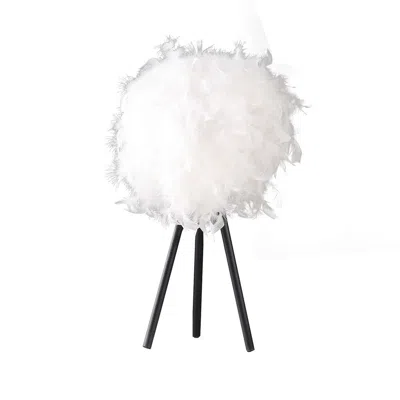 Hivvago Rio 21 Inch Accent Table Lamp, White Feather Shade, Black Metal Tripod Base