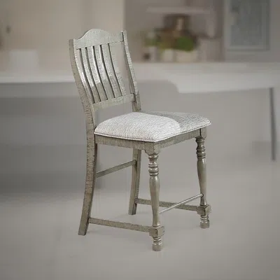 Hivvago Rizi Counter Height Chair Set Of 2, Carved Legs, Open Slats, Gray Wood