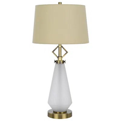Hivvago Rizo 32 Inch Table Lamp, Tapered Style Frosted Glass Base, Beige Shade