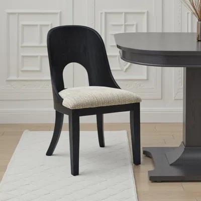 Hivvago Robeck Dining Side Chair Set Of 2, Herringbone Polyester, Black Wood