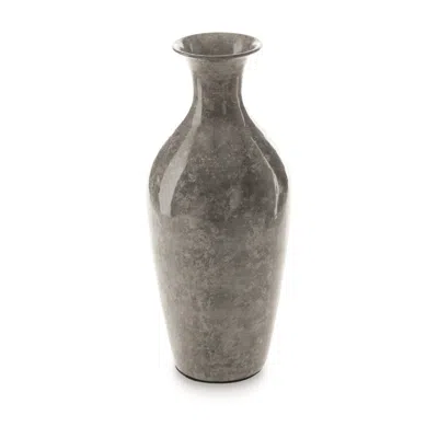Hivvago Rock 12 Inch Flower Vase, Decorative Thin Neck, High Gloss Gray Finish