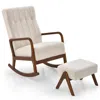 Hivvago Rocking Chair With Ottoman And Solid Rubber Wood Frame And Padded Cushion-beige