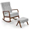 Hivvago Rocking Chair With Ottoman And Solid Rubber Wood Frame And Padded Cushion-gray