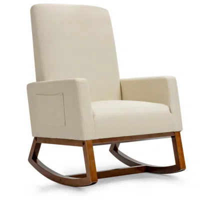 Hivvago Rocking High Back Upholstered Lounge Armchair With Side Pocket-beige In Neutral