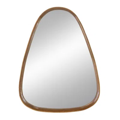 Hivvago Roe 37 Inch Accent Wall Mirror, Brown Curved Pine Wood Frame, Minimalistic
