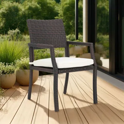 Hivvago Roeh Outdoor Dining Chair Set Of 2, Contemporary Wicker And Brown Fabric