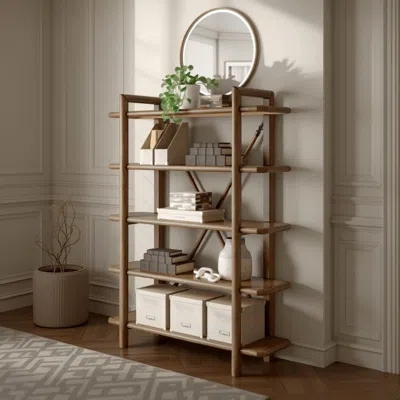 Hivvago Rohan Bookcase W 5 Display Shelves, Brown Wood X Cross Back, 71 Inch
