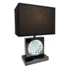 Hivvago Rohi 22 Inch Table Lamp, Black Fabric Shade, Nickel Base, Led Accents In Black