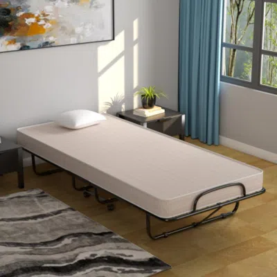 Hivvago Rollaway Guest Bed With Sturdy Steel Frame And Memory Foam Mattress Made In Italy-beige
