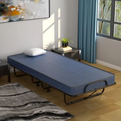 Hivvago Rollaway Guest Bed With Sturdy Steel Frame And Memory Foam Mattress Made In Italy-navy