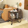 Hivvago Rolling Buffet Serving Cart With Removable Metal Wire Wine Rack-brown