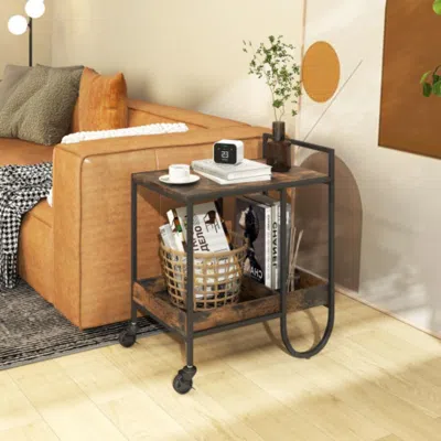 Hivvago Rolling Buffet Serving Cart With Removable Metal Wire Wine Rack-brown