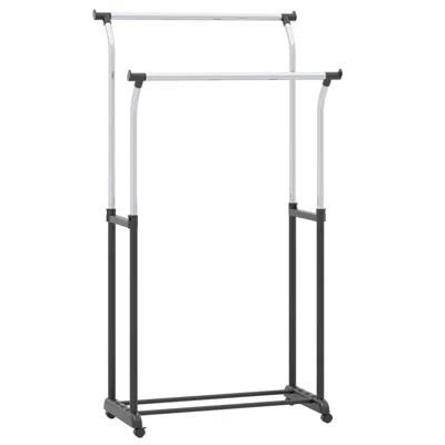 Hivvago Rolling Clothes Rack Double Rod Garment Rack With Adjustable Height