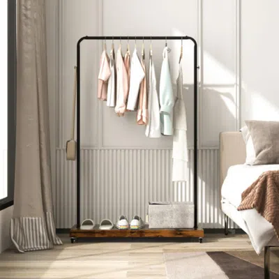Hivvago Rolling Garment Rack With Hanging Hooks And Bottom Storage Shelf In Black