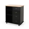 Hivvago Rolling Kitchen Island Bar Cart W Drawers, Shelves, Brown N Black In Black