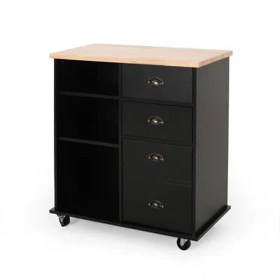 Hivvago Rolling Kitchen Island Bar Cart W Drawers, Shelves, Brown N Black