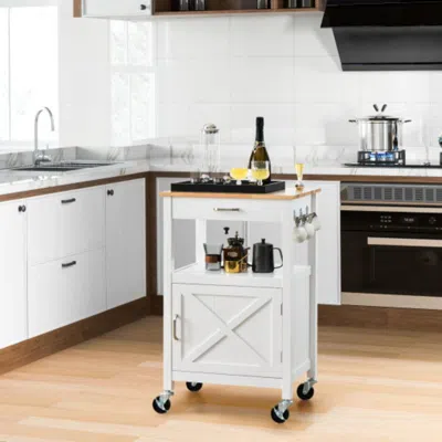 Hivvago Rolling Kitchen Island Cart With Drawer And Side Hooks-white