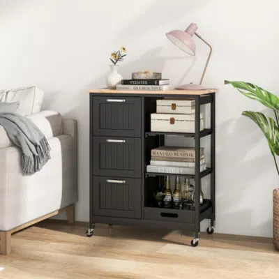 Hivvago Rolling Kitchen Island Utility Storage Cart With 3 Large Drawers-black