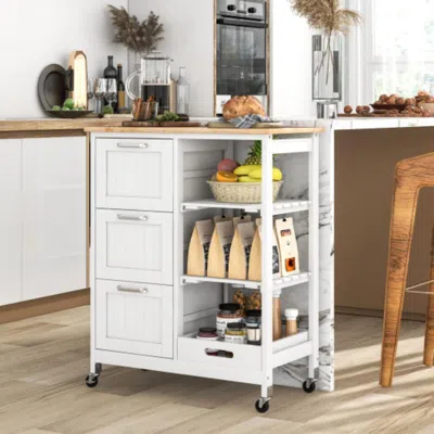Hivvago Rolling Kitchen Island Utility Storage Cart With 3 Large Drawers-white