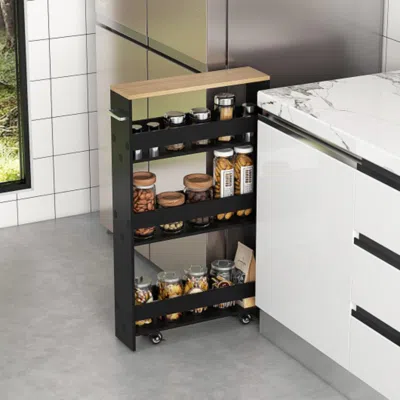 Hivvago Rolling Kitchen Slim Storage Cart Mobile Shelving Organizer With Handle-black