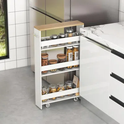 Hivvago Rolling Kitchen Slim Storage Cart Mobile Shelving Organizer With Handle-white