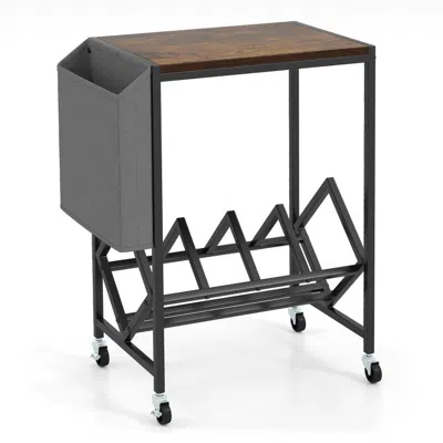 Hivvago Moveable 2-layer Turntable Stand With Record Storage And Fabric Organizer Bag In Gray